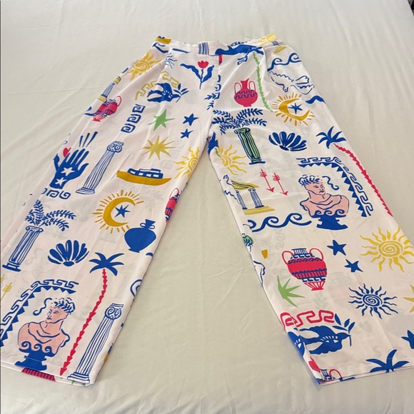 Peach Love California Pants - Peach Love Printed Palazzo Pants Wide Leg Elastic Waist - Size L